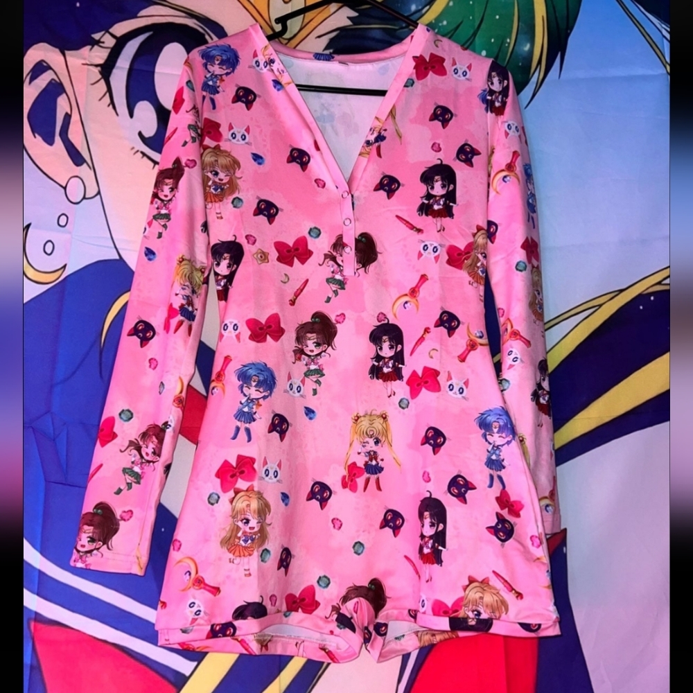 Sailor moon anime pajama romper pink